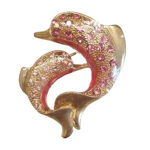 Pink Rhinestone Bling Dolphin Mother Animal Brooch Pin Gift‎ NEW